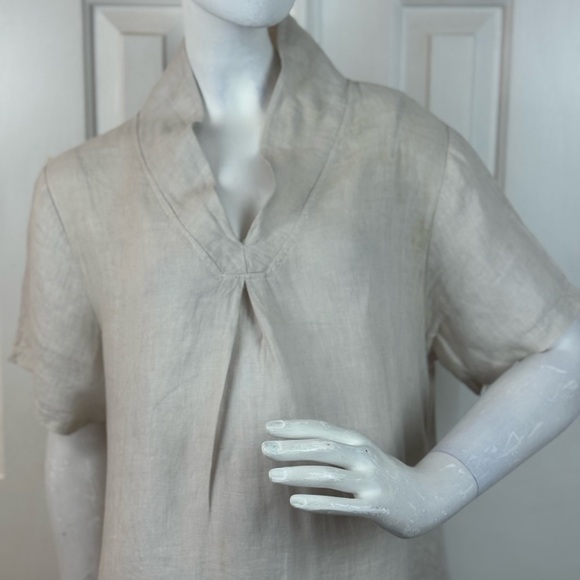 Italy 100% linen Elegant Cream Short Sleeve Dress - Picture 5 of 15